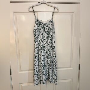 green & white floral, midi summer dress